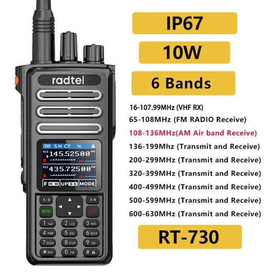 Radtel RT-730 IP67 Waterproof 10w Air Band Walkie Talkie Full Band AmaHam Radios