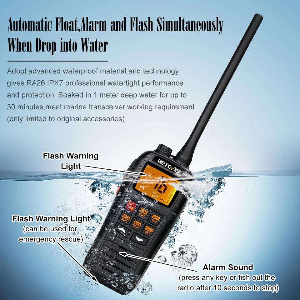 Retevis RA26 Portable VHF Marine Radio Floating Walkie Talkie WaterproHam Radios