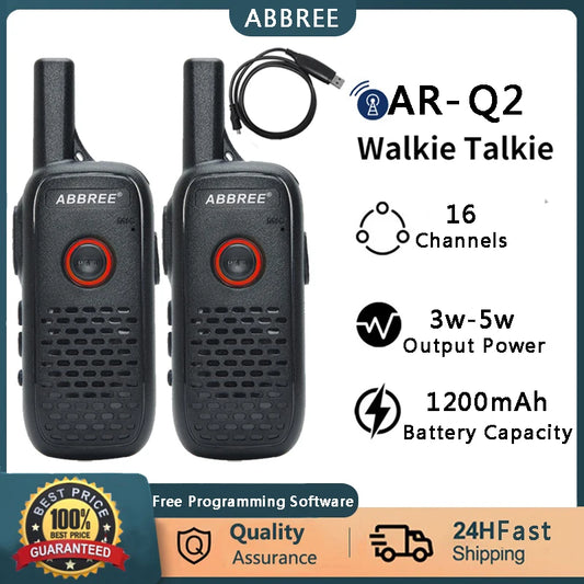 2PCS ABBREE AR-Q2 Mini Walkie Talkie Professional Handy VOX USB ChargeHam Radios