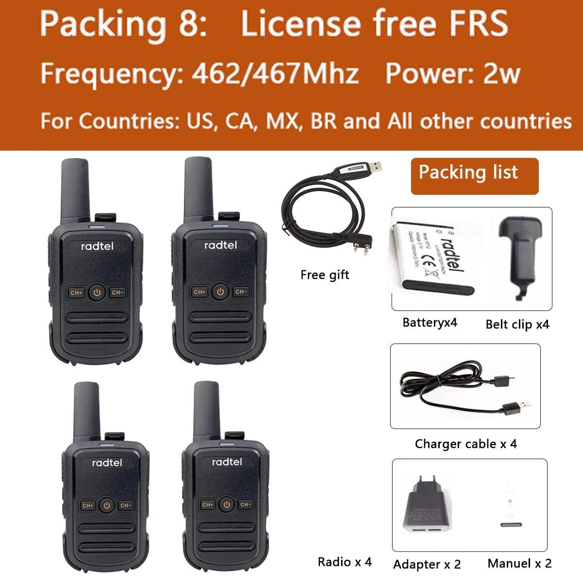 4pcs Mini Walkie Talkie Radtel RT12 Portable Two Way Radio Station PMRHappy Radios4pcs Mini Walkie Talkie Radtel RT12 Portable