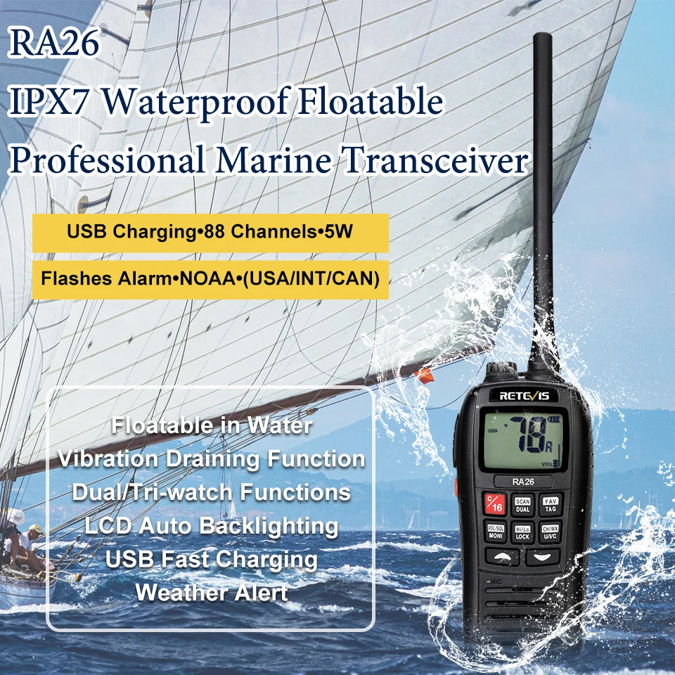 Retevis RA26 Portable VHF Marine Radio Floating Walkie Talkie WaterproHam Radios