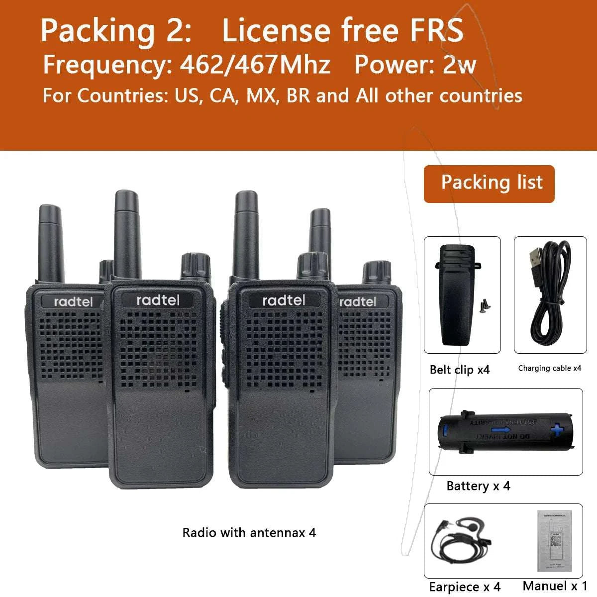 4 pcs Walkie Talkie Radtel RT518 22CH Two Way Radio PMR  FRS Radio ComHappy Radios4 pcs Walkie Talkie Radtel RT518 22CH