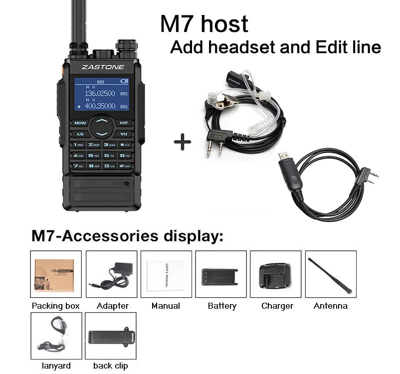 Zastone M7 dual band 5W walkie talkie 136-174 400-480mhz 250 channels Ham Radios