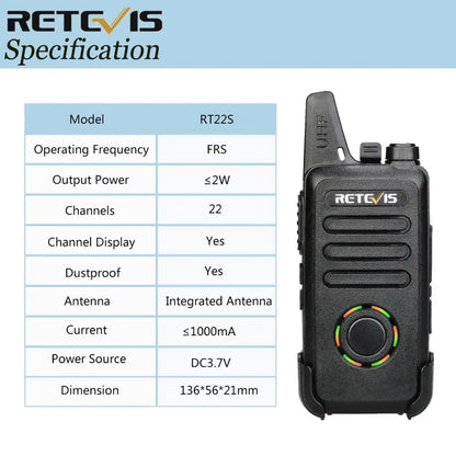 Cheap RETEVIS RT22S Mini Walkie Talkie 10pcs 2W UHF VOX Hidden DisplayHam Radios