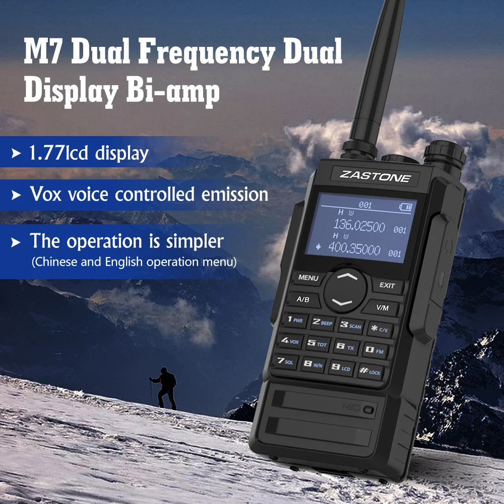 Zastone M7 dual band 5W walkie talkie 136-174 400-480mhz 250 channels Ham Radios