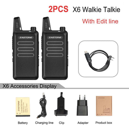 2PCS ZASTONE X6 Mini Walkie Talkie UHF two-way radio USB walkie-talkieHappy Radios2PCS ZASTONE X6 Mini Walkie Talkie UHF