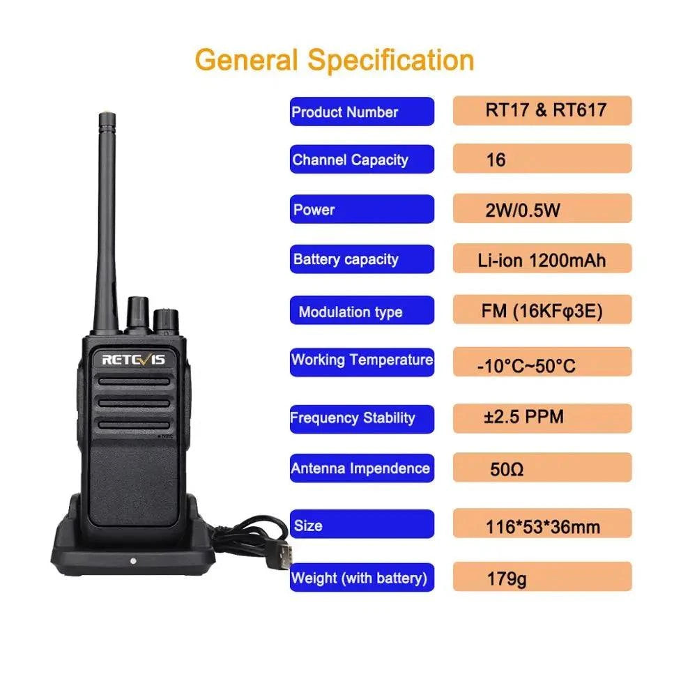 A Pair Retevis RT617/RT17 Walkie Talkies PMR Radio PMR446/FRS VOX USB Ham Radios