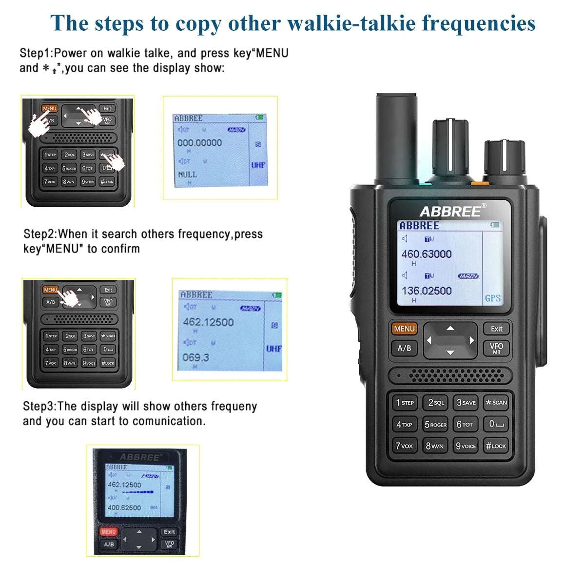 ABBREE AR-F8 Wireless copy frequency with 999CH GPS123-520mhz full banHappy RadiosABBREE AR-F8 Wireless copy frequency