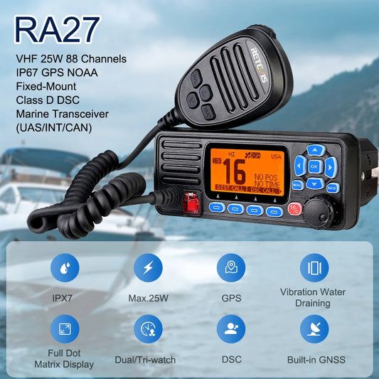 Retevis RA27 VHF Marine Radio Transceiver 25W IP67 Waterproof GPS NOAAHam Radios