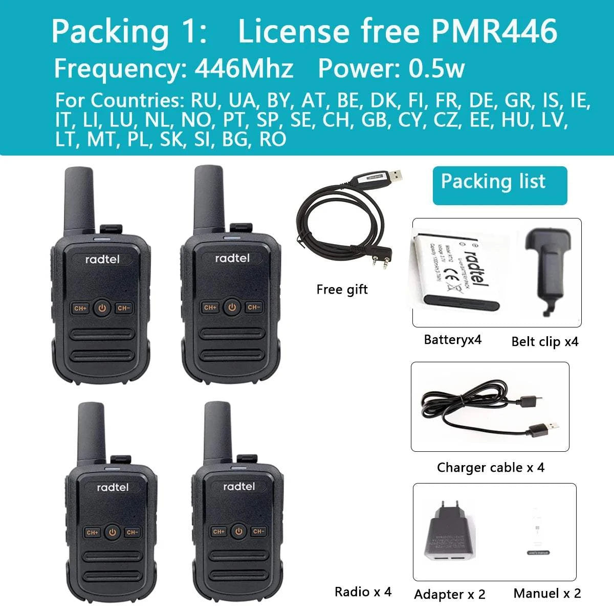 4pcs Mini Walkie Talkie Radtel RT12 Portable Two Way Radio Station PMRHappy Radios4pcs Mini Walkie Talkie Radtel RT12 Portable