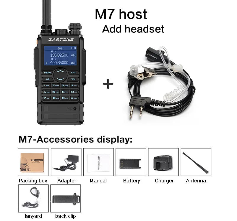 Zastone M7 dual band 5W walkie talkie 136-174 400-480mhz 250 channels Ham Radios