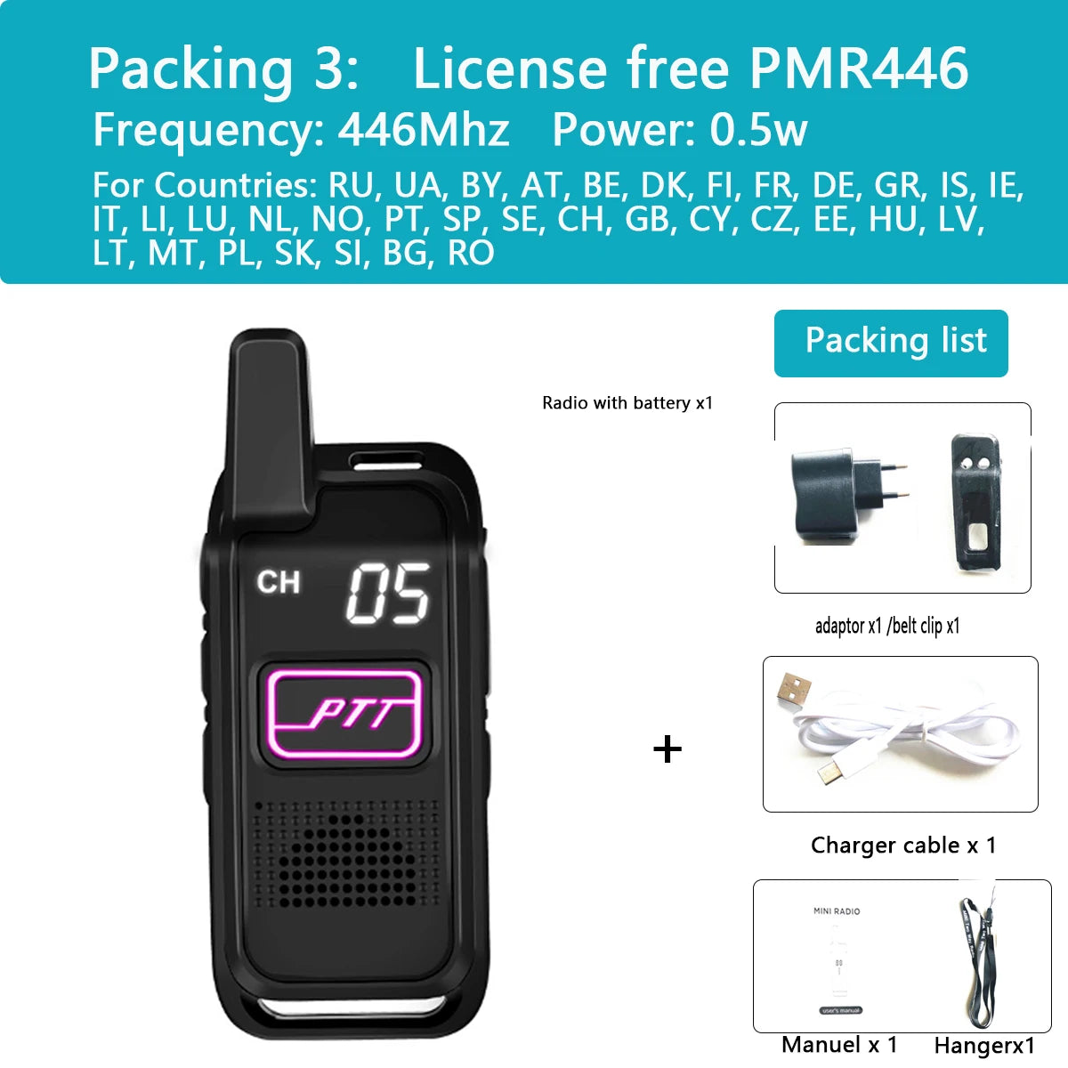 Radtel T-S1 PMR 446 Mini Walkie Talkie 199CH Pocket Sized FRS Two Way Ham Radios