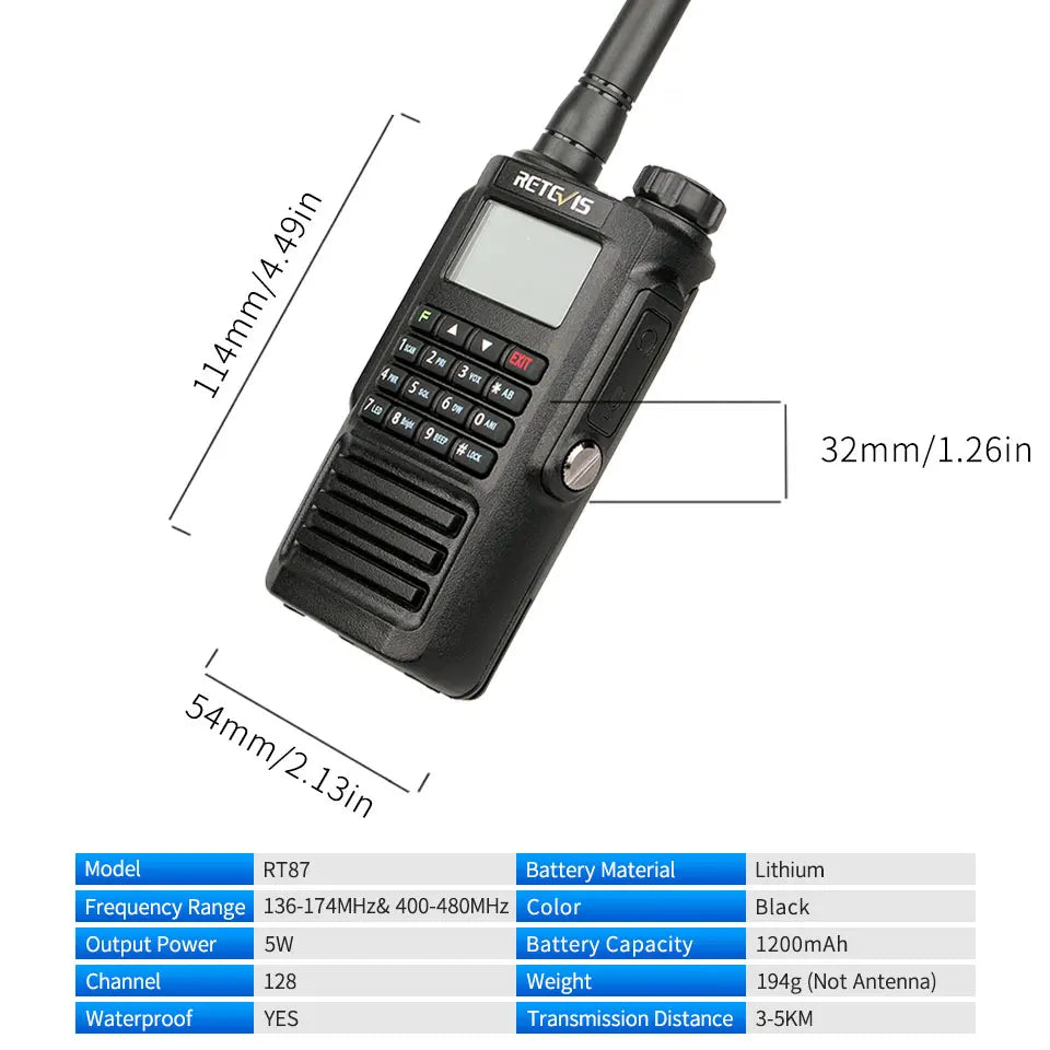 RETEVIS RT87 Walkie Talkie Waterproof IP67 Ham Radio Amador Two-Way RaHam Radios