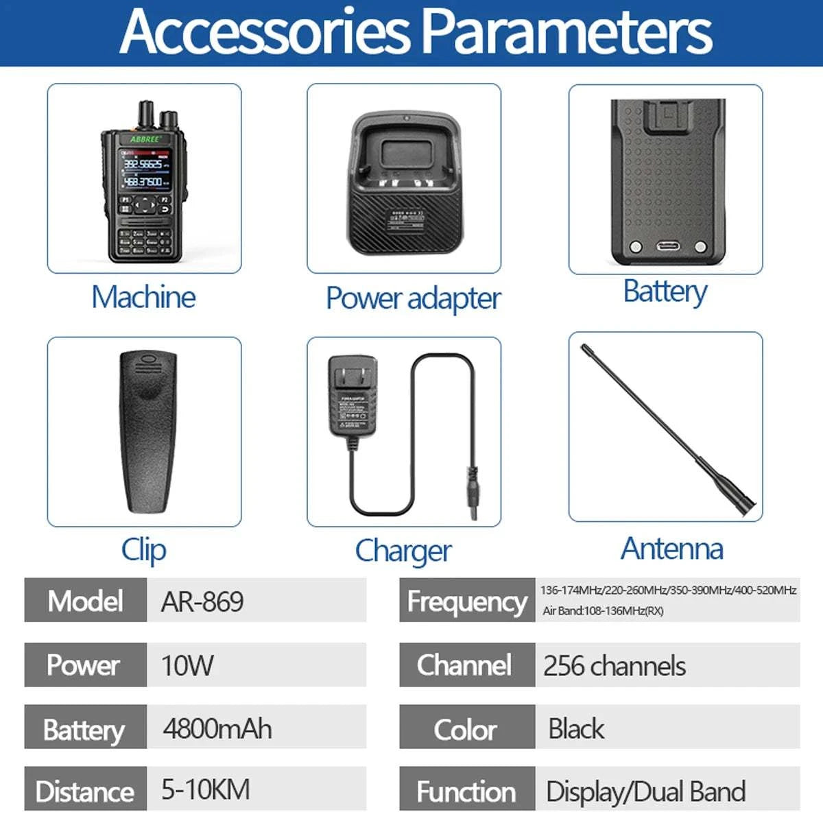 ABBREE AR-869 GPS Walkie Talkie Bluetooth Program 136-520Mhz Full BandHam Radios