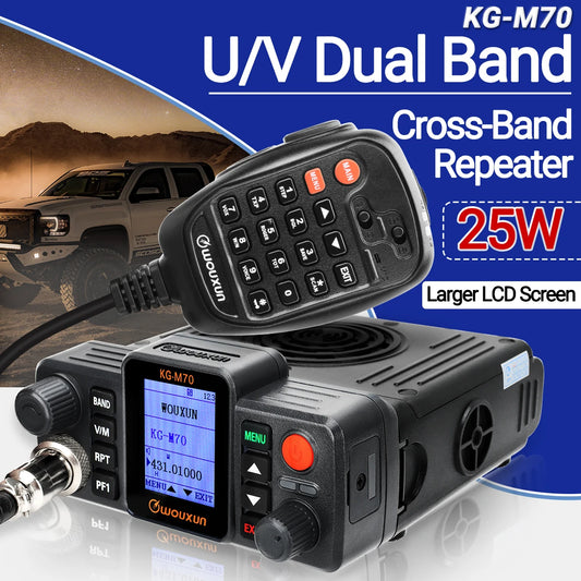 WOUXUN KG-M70 25W Car Walkie Talkie Cross Band Repeater Dual Band Long Range High Power CB Car Radio Station With Microphone