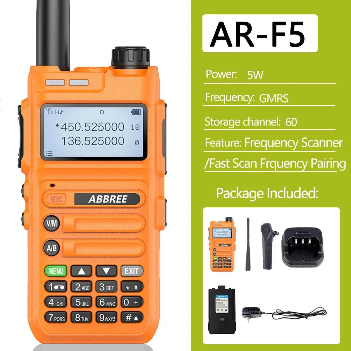 ABBREE AR-F5 10W Powerful Scanner Frequency Walkie-talkie Automatic WiHam Radios