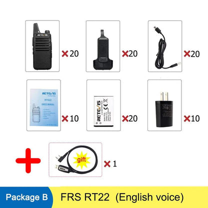 20 Pcs Wholesale Walkie Talkie RETEVIS RT22 FRS RT622 PMR Radio Handy Ham Radios