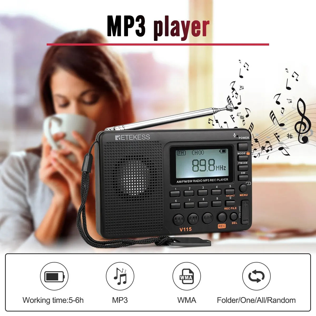 RETEKESS V115 Radio FM AM SW Portable Radios Rechargeable Shortwave RaHam Radios