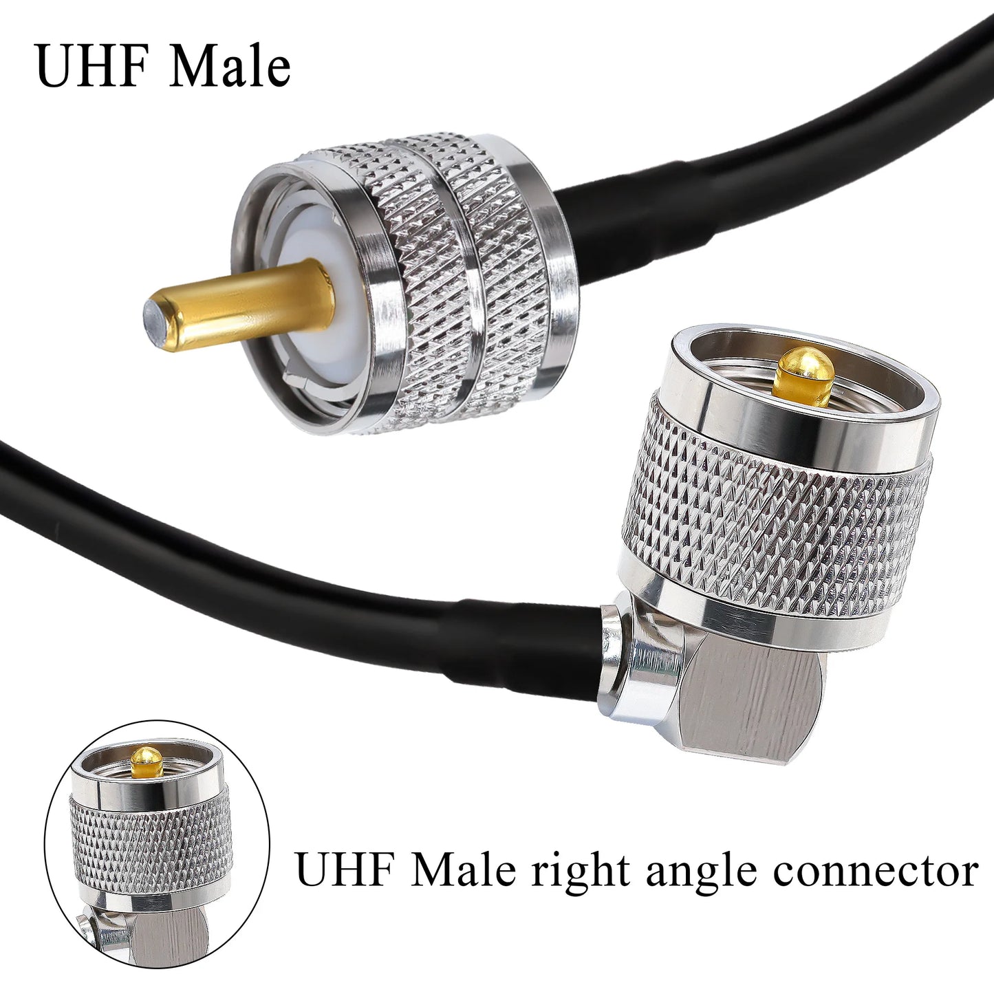 RG58 Cable UHF PL259 Male Antenna Plug to UHF Male Right Angle CoaxialHam Radios