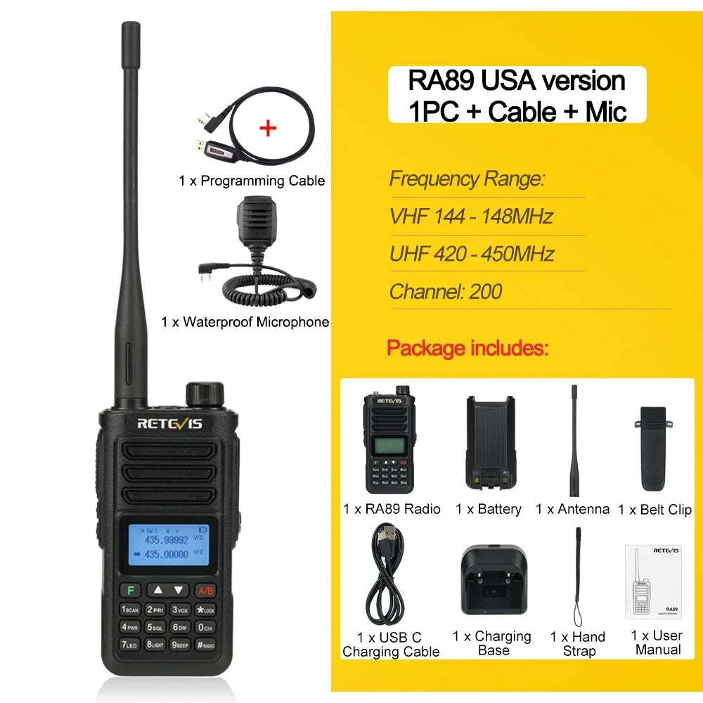 Retevis RA89 Walkie Talkie USB C Charge IP68 Waterproof 10W Long RangeHam Radios