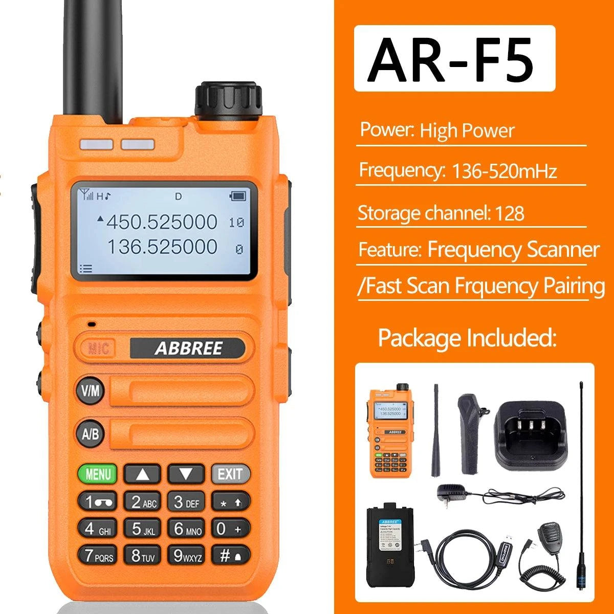 ABBREE AR-F5 10W Powerful Scanner Frequency Walkie-talkie Automatic WiHam Radios