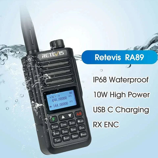 Retevis RA89 Walkie Talkie USB C Charge IP68 Waterproof 10W Long RangeHam Radios