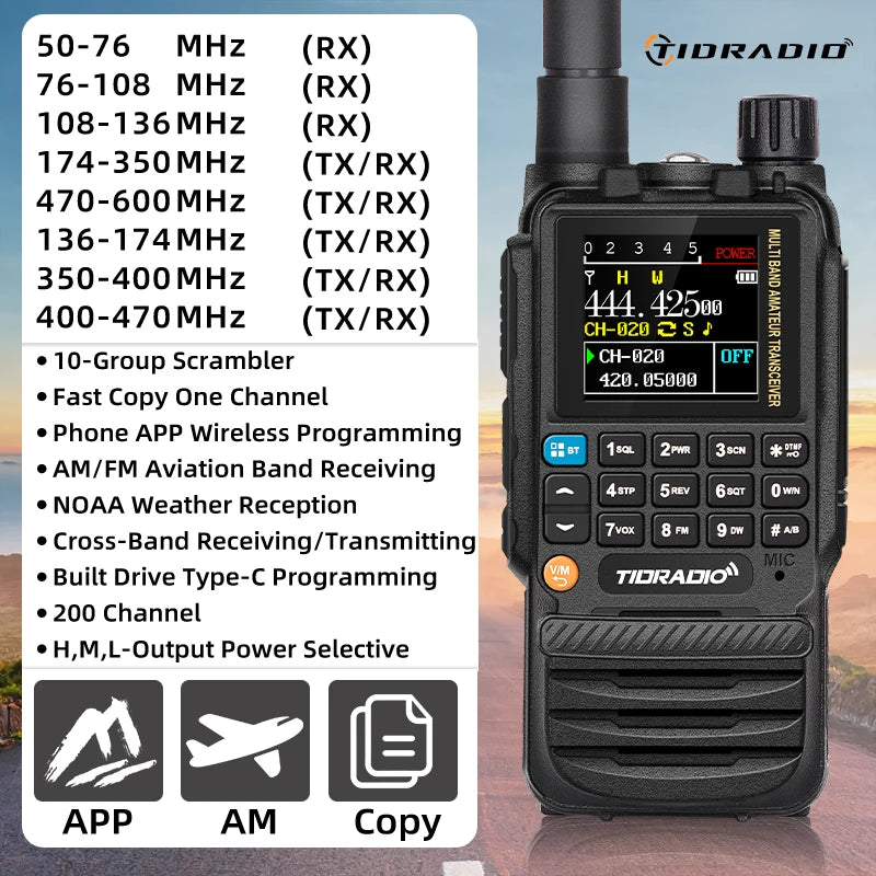 TIDRADIO H3 Radios Walkie Talkie Long range Phone APP Wireless Programming Air Band Tow Way Radio USB Type-C Programming &Charge