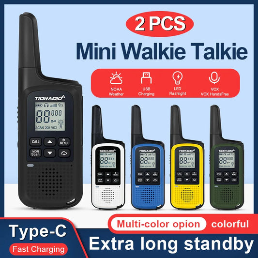 TIDRADIO 2PCS Walkie Talkie Long Range UHF Two Way Radio NOAA  Weather VOX Walkie-Talkie Tyep-C Charging Camping HikingTD-M2