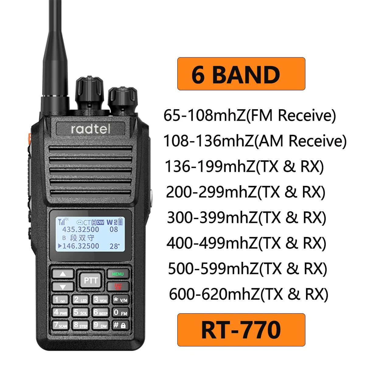 Radtel RT-770 Full Band Ham Radio 136-620Mhz Aviation frequency ReceivHam Radios