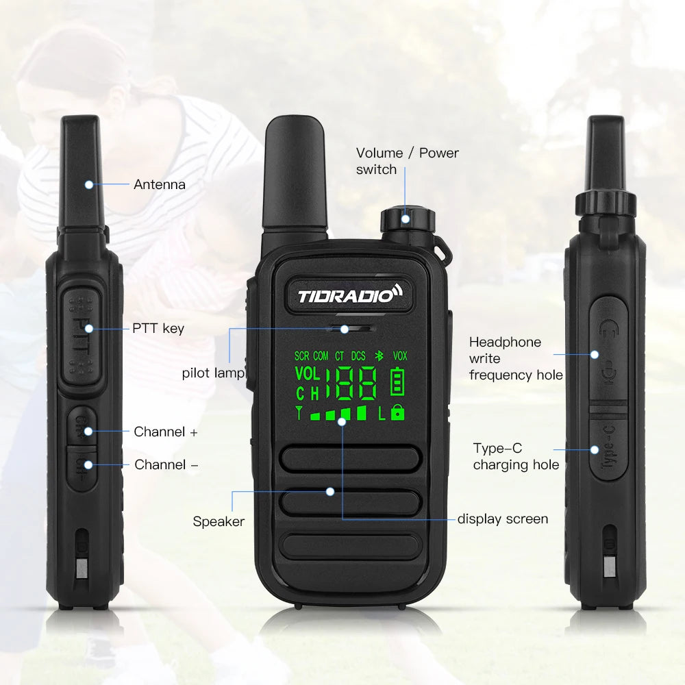 TIDRADIO 2PCS M11 Mini Walkie Talkie Profesional PMR /FRS Long Range Communication Radio Two Way Radio Transceiver Colorful