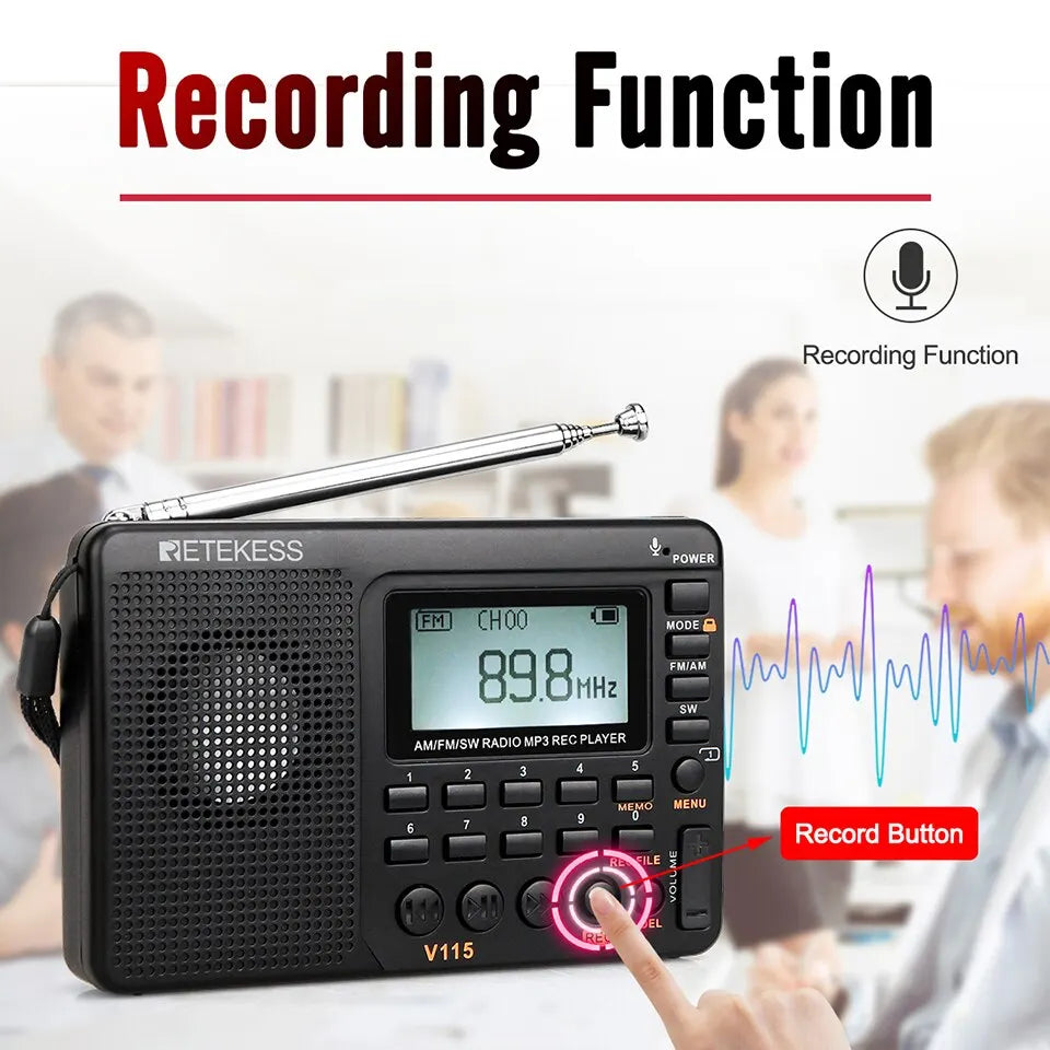 RETEKESS V115 Radio FM AM SW Portable Radios Rechargeable Shortwave RaHam Radios