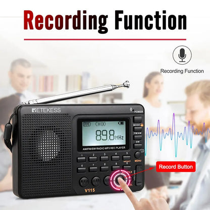 RETEKESS V115 Radio FM AM SW Portable Radios Rechargeable Shortwave RaHam Radios