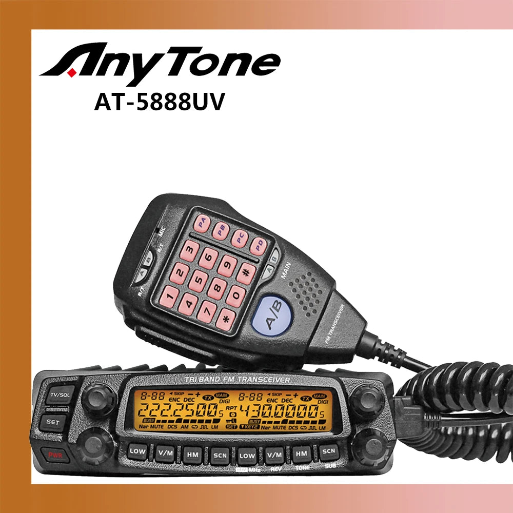 AnyTone AT-5888UV 50W 10KM Analog Dual Band Mobile Transceiver Truck AHam Radios