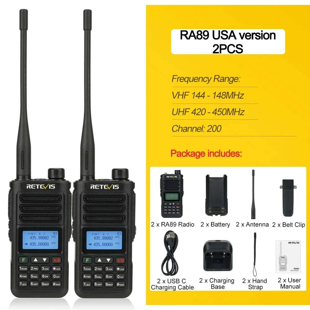 Retevis RA89 Walkie Talkie USB C Charge IP68 Waterproof 10W Long RangeHam Radios