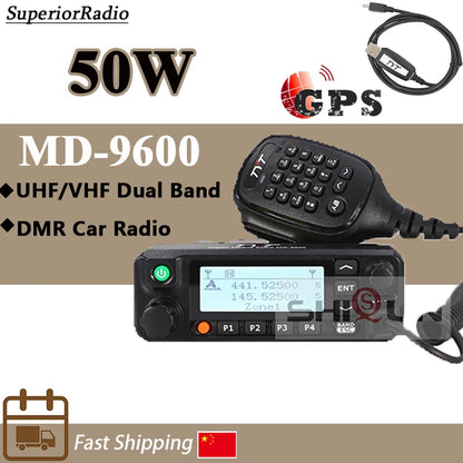 TYT MD-9600 DMR Digital Car Mobile Radio GPS 50W Dual Band 136-174MHz Ham Radios