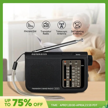 Retekess V117 Analog AM FM Radios ABS Material Shortwave Radio with TeHam Radios