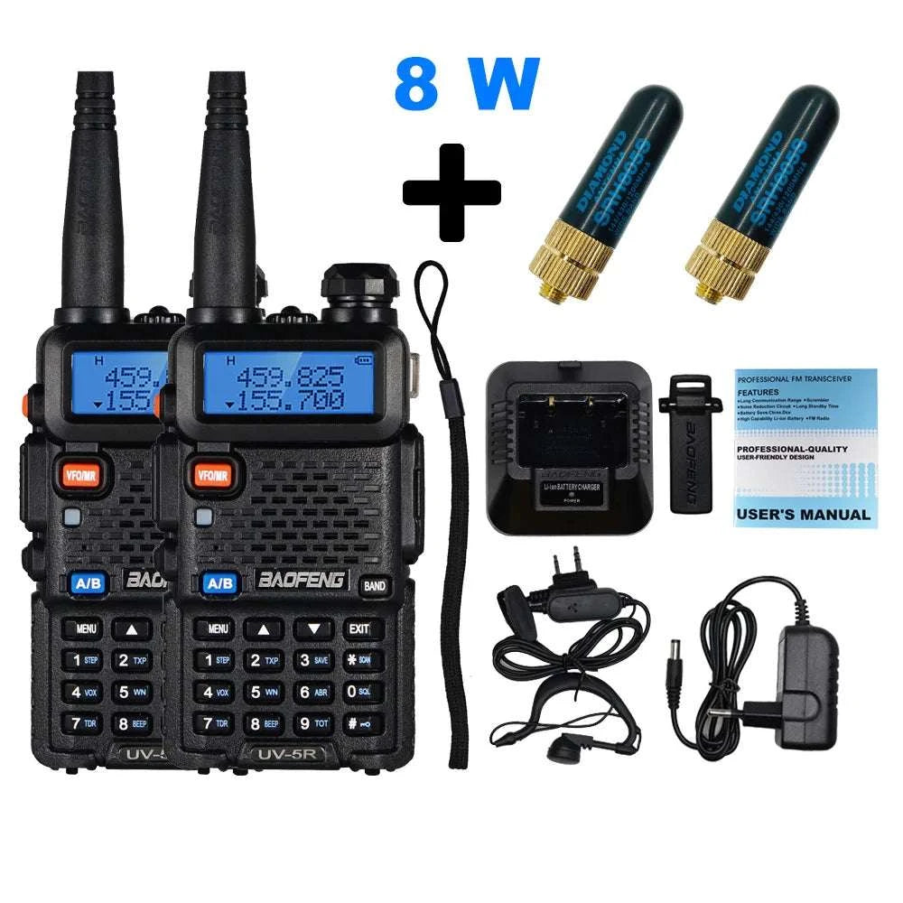 2pcs Real 8W Baofeng uv-5r Walkie Talkie High Power Portable Ham CB RaHam Radios