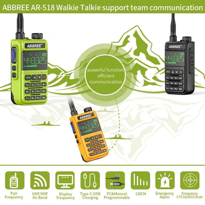 ABBREE AR-518 Air Band Full Band 108-660MHz Walkie Talkie Automatic WiHam Radios