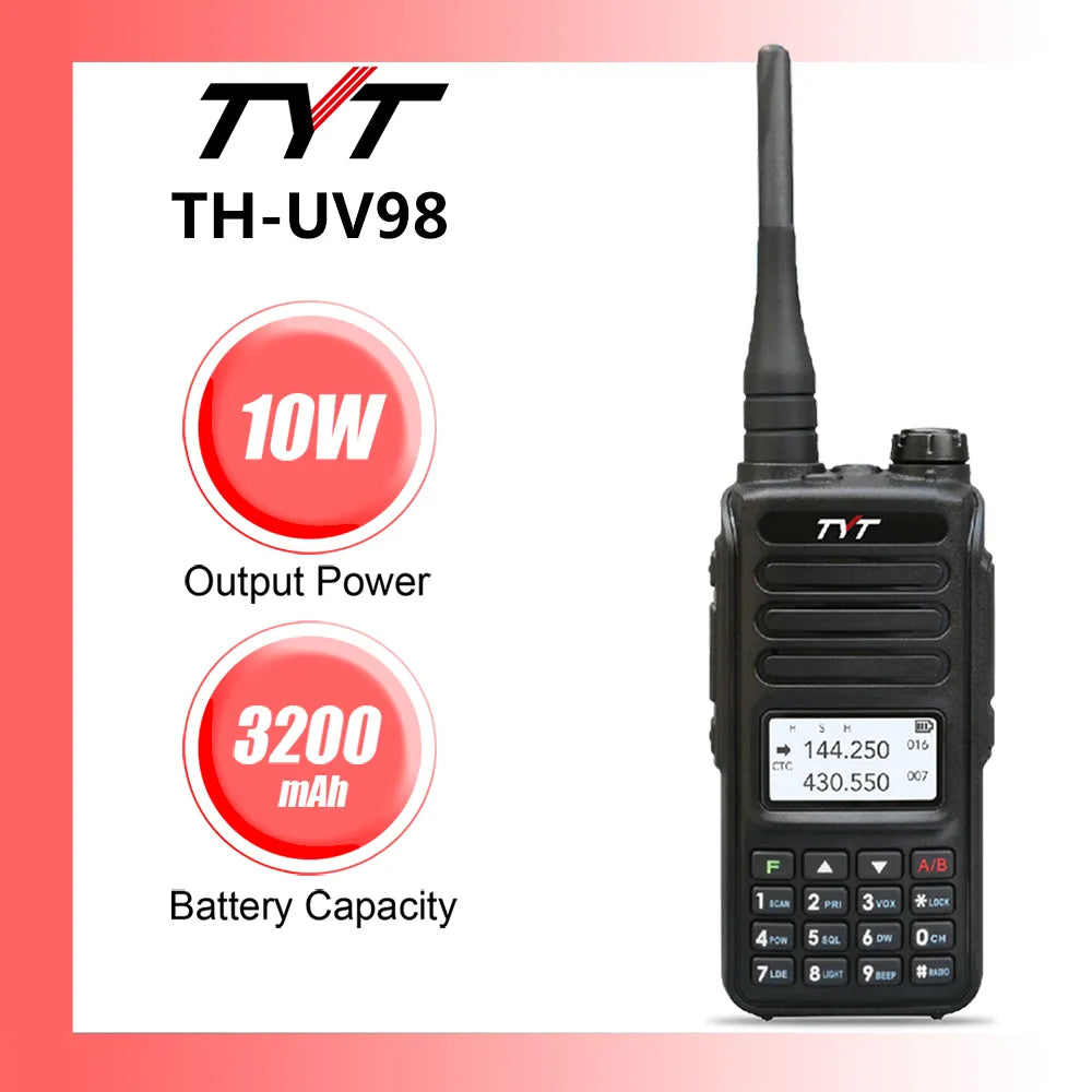 TYT TH-UV98 10W Walkie Talkie 136-174/400-480MHz Dual Band Audio Scrambler FM Handheld Analog Two Way Walkie Talkie Receiver