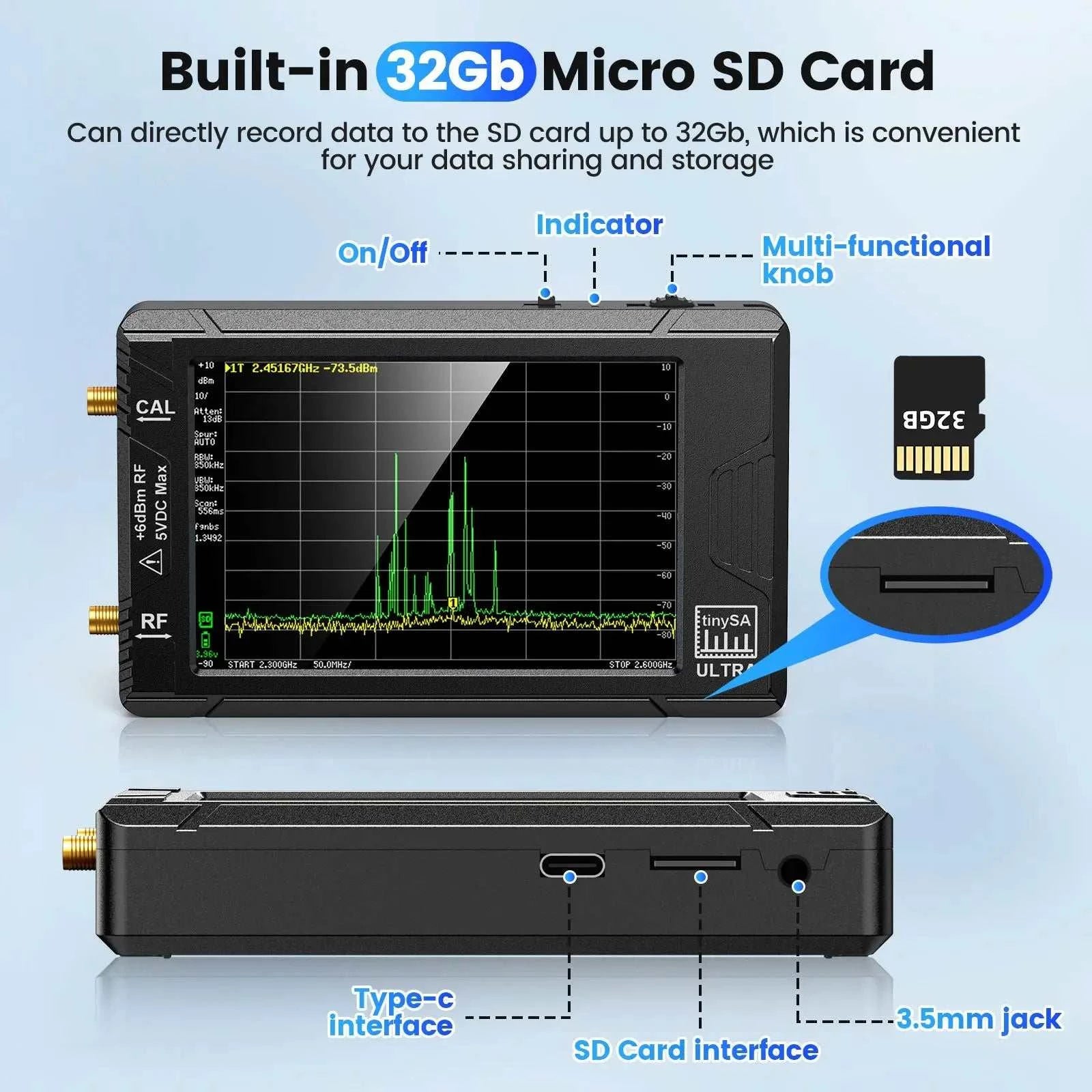 TinySA ULTRA 4" Display Tiny Spectrum Analyzer 100kHz To 5.3GHz 32GB NHam Radios