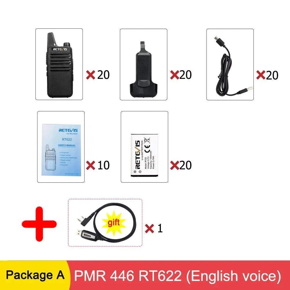 20 Pcs Wholesale Walkie Talkie RETEVIS RT22 FRS RT622 PMR Radio Handy Ham Radios