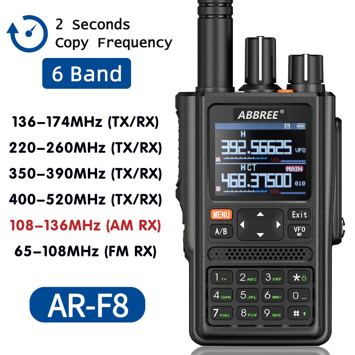 ABBREE AR-F8 GPS Transciver Full Band Walkie Talkie Outdoor Handheld WHam Radios