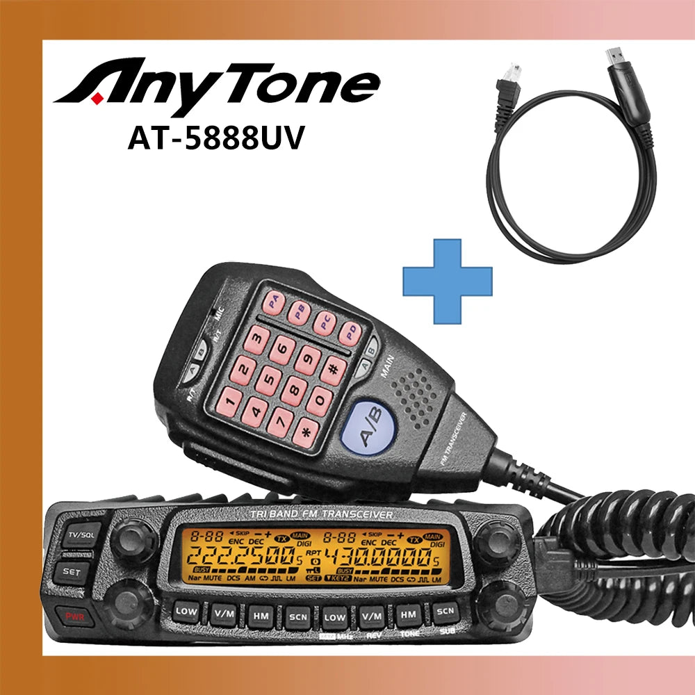 AnyTone AT-5888UV 50W 10KM Analog Dual Band Mobile Transceiver Truck AHam Radios