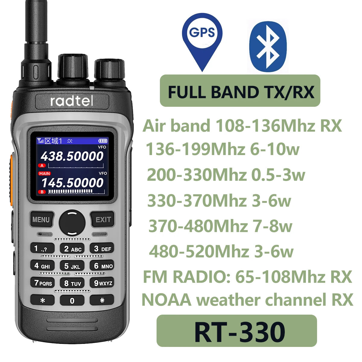 Radtel RT-330 Gps Bluetooth App Programming Amateur Radio 10W Power FuHam Radios