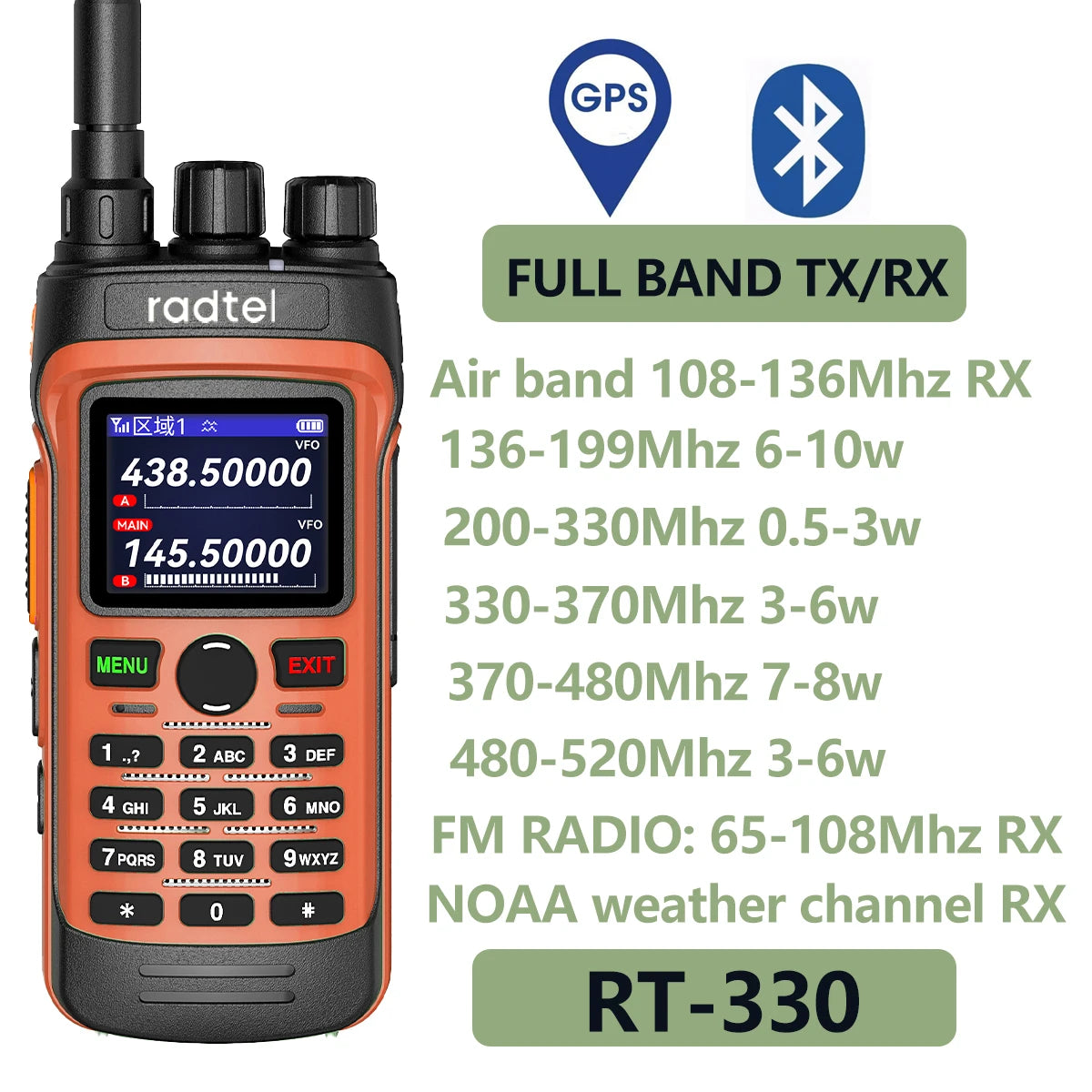 Radtel RT-330 Gps Bluetooth App Programming Amateur Radio 10W Power FuHam Radios