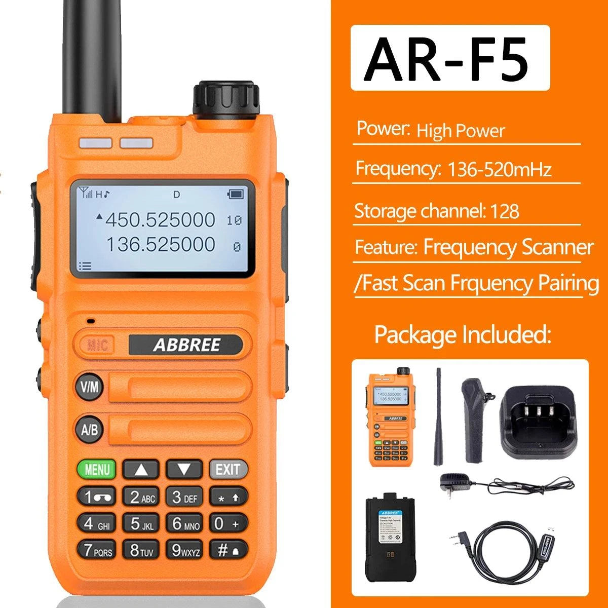 ABBREE AR-F5 10W Powerful Scanner Frequency Walkie-talkie Automatic WiHam Radios