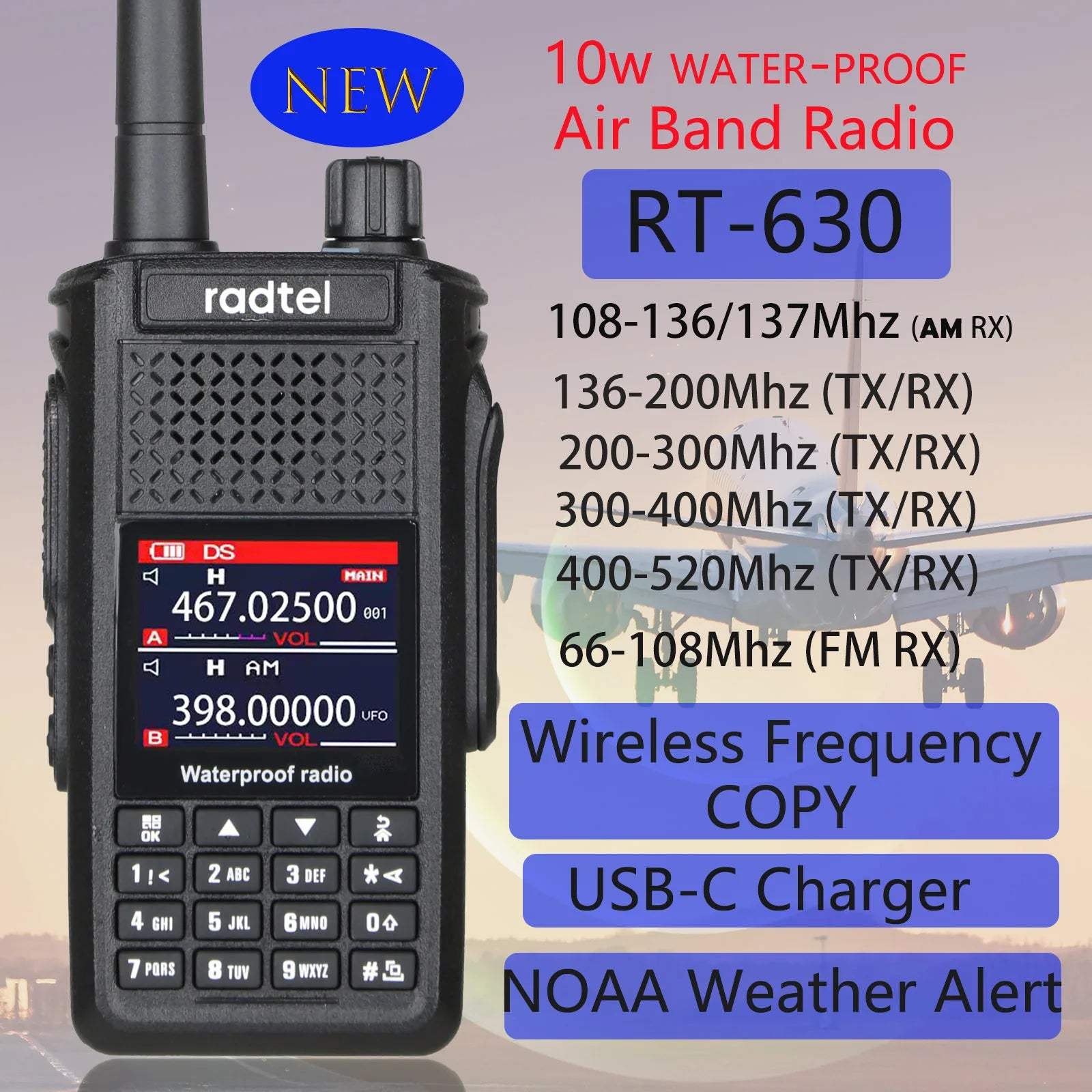 Radtel RT-630 Waterproof Full Bands Amateur Ham Radio, Aviation Air BaHam Radios