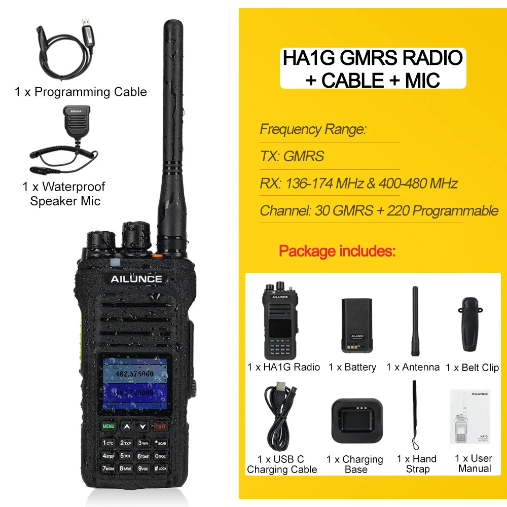 Retevis Ailunce HA1G GMRS Walkie Talkie IP67 Waterproof Two Way Radio ...