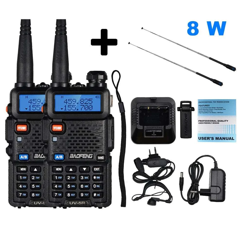 2pcs Real 8W Baofeng uv-5r Walkie Talkie High Power Portable Ham CB RaHam Radios