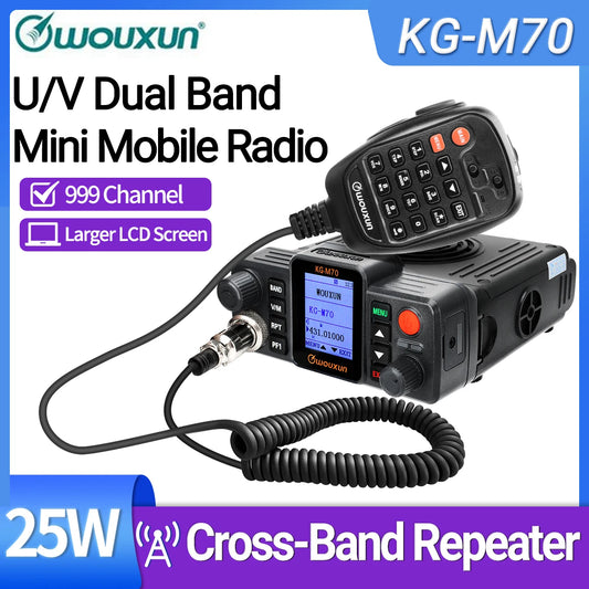 WOUXUN KG-M70 25W Mobile Radio UHF/VHF Dual Band 999CH Cross Band RepeHam Radios